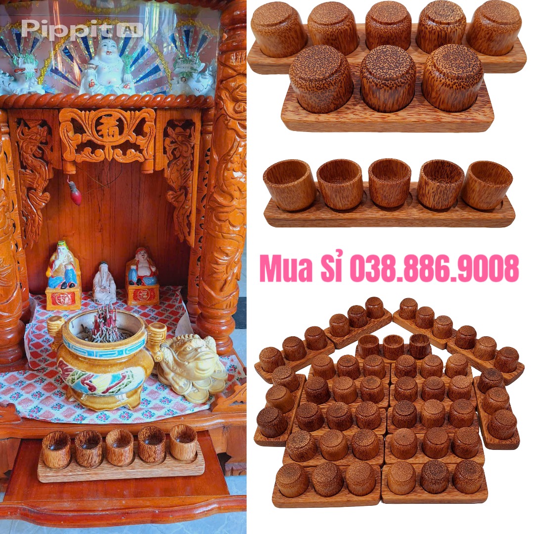 Bộ ly thờ Thần Tài Ông Địa gỗ dừa 5 CHUNG Bộ ly thờ Thần Tài Ông Địa gỗ dừa 5 CHUNG