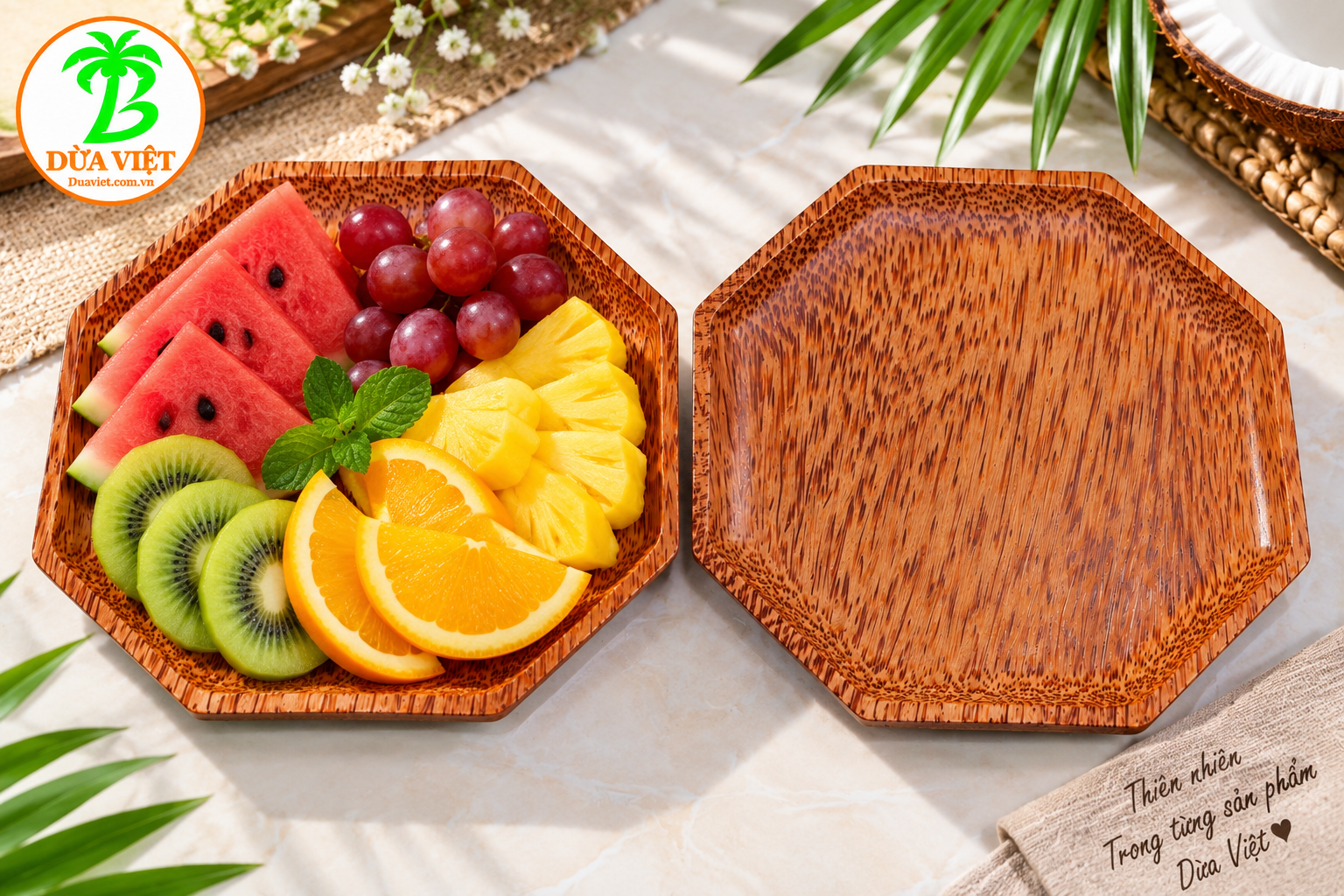 Dĩa lục giác gỗ dừa