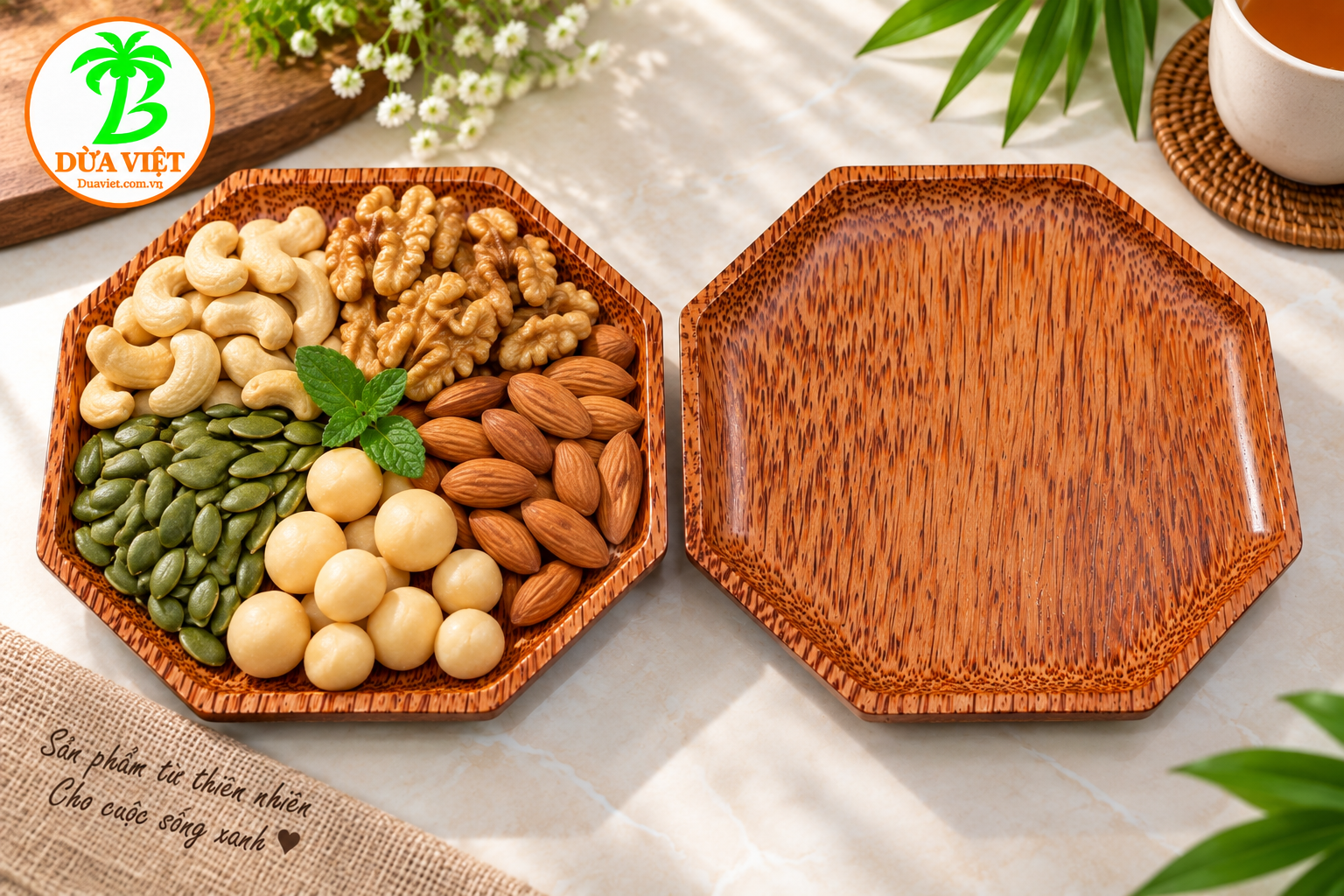Dĩa lục giác gỗ dừa