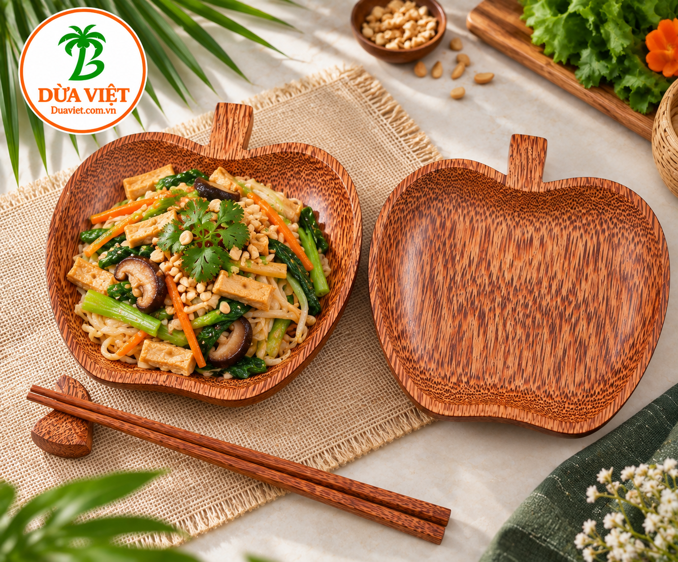 Dĩa gỗ dừa hình quả táo