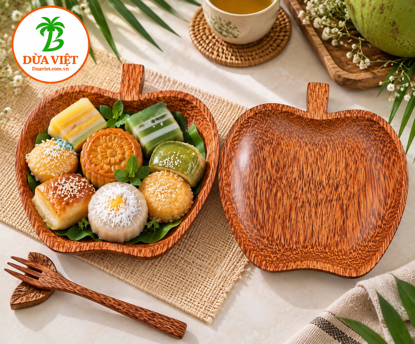 Dĩa gỗ dừa hình quả táo