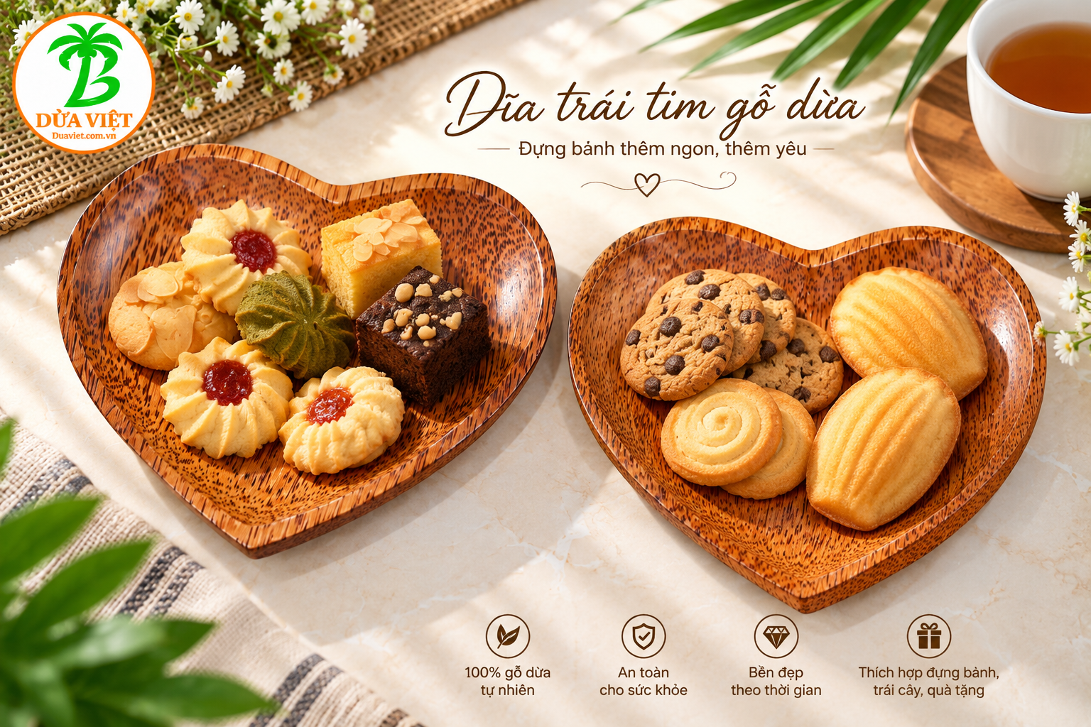 Dĩa trái tim gỗ dừa