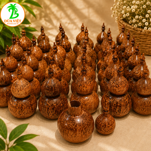 Hủ đựng tâm gỗ dừa hình hồ lô