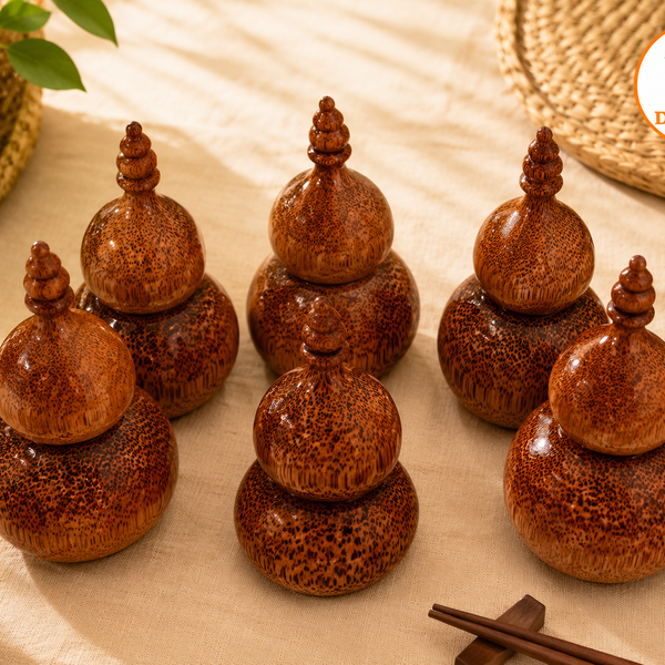 Hủ đựng tâm gỗ dừa hình hồ lô