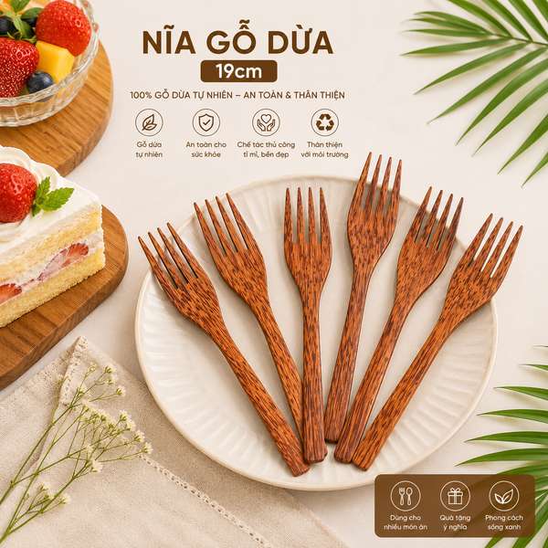 Nĩa gỗ dừa 19cm