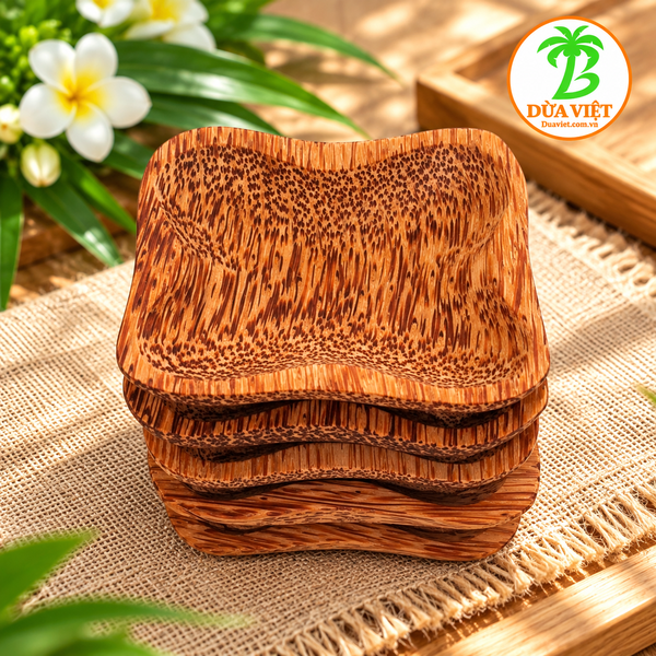 Dĩa gỗ dừa hình hoa 4 cánh