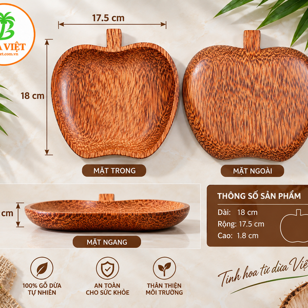 Dĩa gỗ dừa hình quả táo