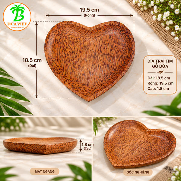 Dĩa trái tim gỗ dừa