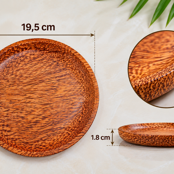 Dĩa tròn gỗ dừa 19.5cm
