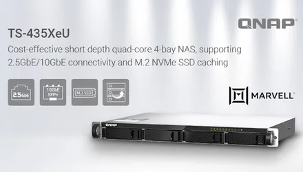 QNAP giới thiệu NAS TS-435XeU Rackmount có độ sâu ngắn, với Bộ xử lý lõi tứ Marvell, Kết nối 2,5GbE / 10GbE và Bộ nhớ đệm SSD M.2 NVMe