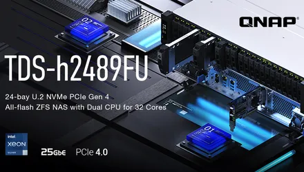 QNAP ra mắt Dual-CPU TDS-h2489FU: 24-vịnh NVMe PCIe Gen 4 ZFS NAS tất cả các đèn flash Với Bộ xử lý có thể mở rộng Intel® Xeon® 25GbE và PCIe thế hệ 4 Khả năng mở rộng