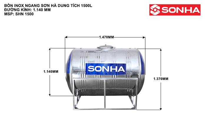 Kích thước Bồn nước inox Sơn Hà 1500L ngang Kích thước Bồn nước inox Sơn Hà 1500L ngang