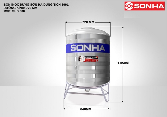 Kích thước Bồn nước inox Sơn Hà 300L đứng Kích thước Bồn nước inox Sơn Hà 300L đứng
