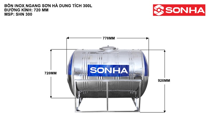 Kích thước Bồn nước inox Sơn Hà 300L ngang  Kích thước Bồn nước inox Sơn Hà 300L ngang