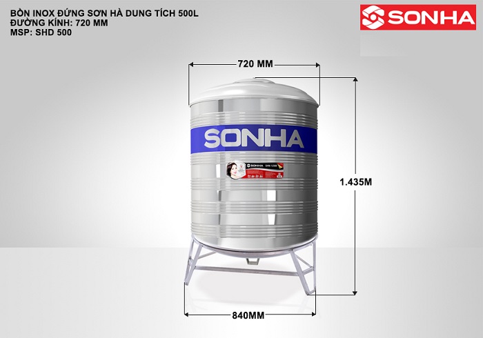 Kích thước Bồn nước inox Sơn Hà 500L đứng Kích thước Bồn nước inox Sơn Hà 500L đứng