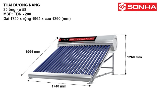 Máy nước nóng năng lượng mặt trời Sơn Hà NANO 200L F58 Máy nước nóng năng lượng mặt trời Sơn Hà NANO 200L F58