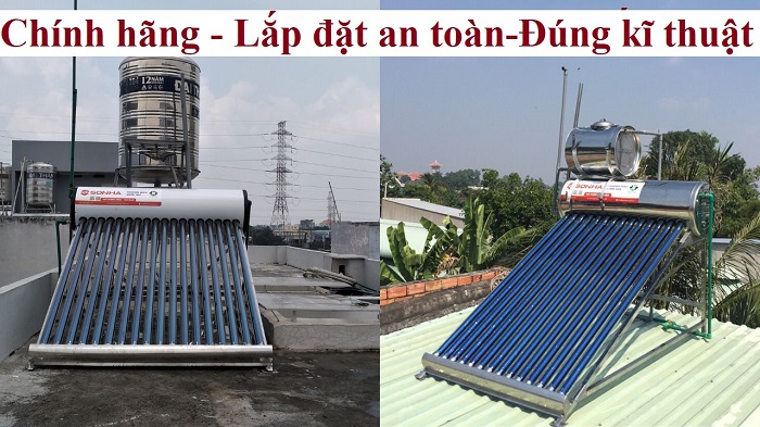 Lắp máy nước nóng năng lượng mặt trời Sơn Hà trên mái tôn Lắp máy nước nóng năng lượng mặt trời Sơn Hà trên mái tôn