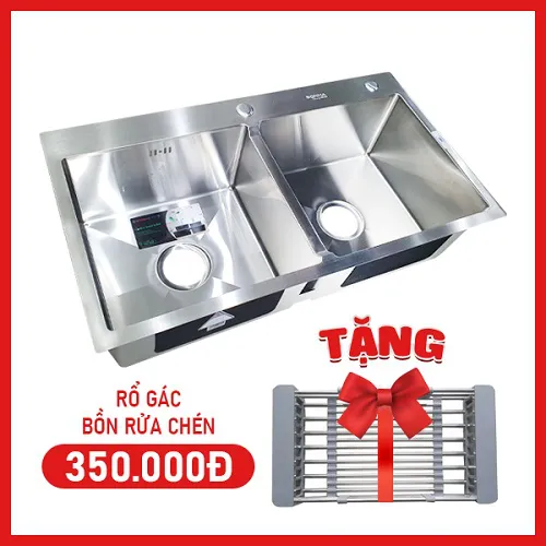 Chậu rửa inox Handmade Sơn Hà 2 hộc Cân