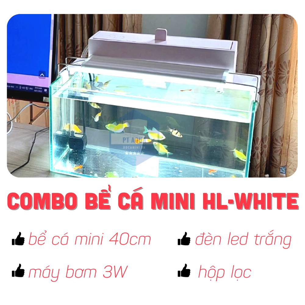 Bể cá mini 40cm Full COMBO bơm-lọc-hồ- đèn HL-WHITE