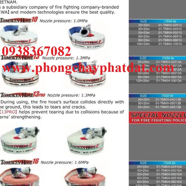 GIÁ VAN VÒI LĂNG PHUN CHỮA CHÁY NHẬT BẢN TOMOKEN DN50-DN65