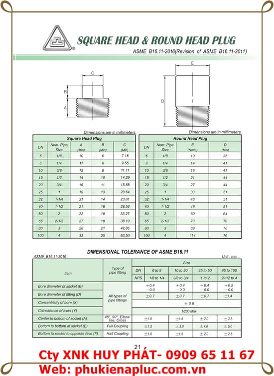 NÚT BỊT REN ( NPT) NGOÀI ÁP LỰC THÉP A105  - Forged Square Head Plug class 3000 ASME B16.11 NÚT BỊT REN ( NPT) NGOÀI ÁP LỰC THÉP A105 DN15  - Forged Square Head Plug class 3000 ASME B16.11|