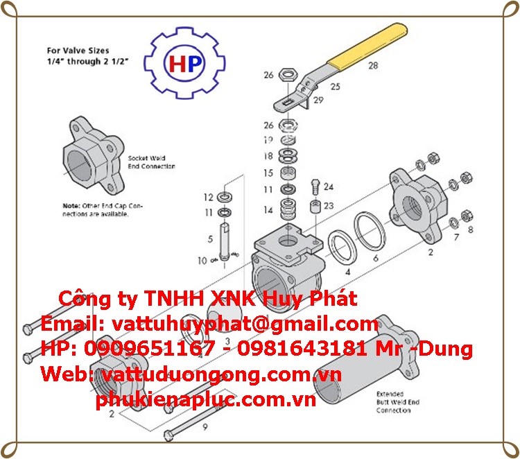 VAN BI INOX REN 304 - 316 3 MÃNH ( 3PC) DN40 ( phi 49) VAN BI INOX REN 304 - 316 3 MÃNH ( 3PC) DN40 ( phi 49)