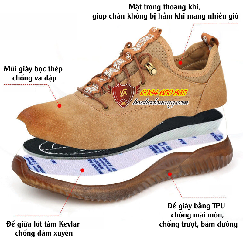 Giày Bảo Hộ Lao Động Thể Thao Mũi Thép Đế Kevlar Giảm Sốc (Mã VA04)