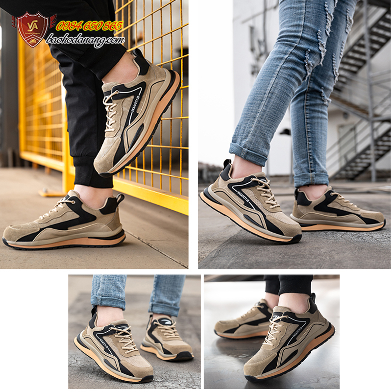 Giày bảo hộ nam đẹp Mã VA05 có kiểu dáng thời trang, chất liệu da lộn màu nâu