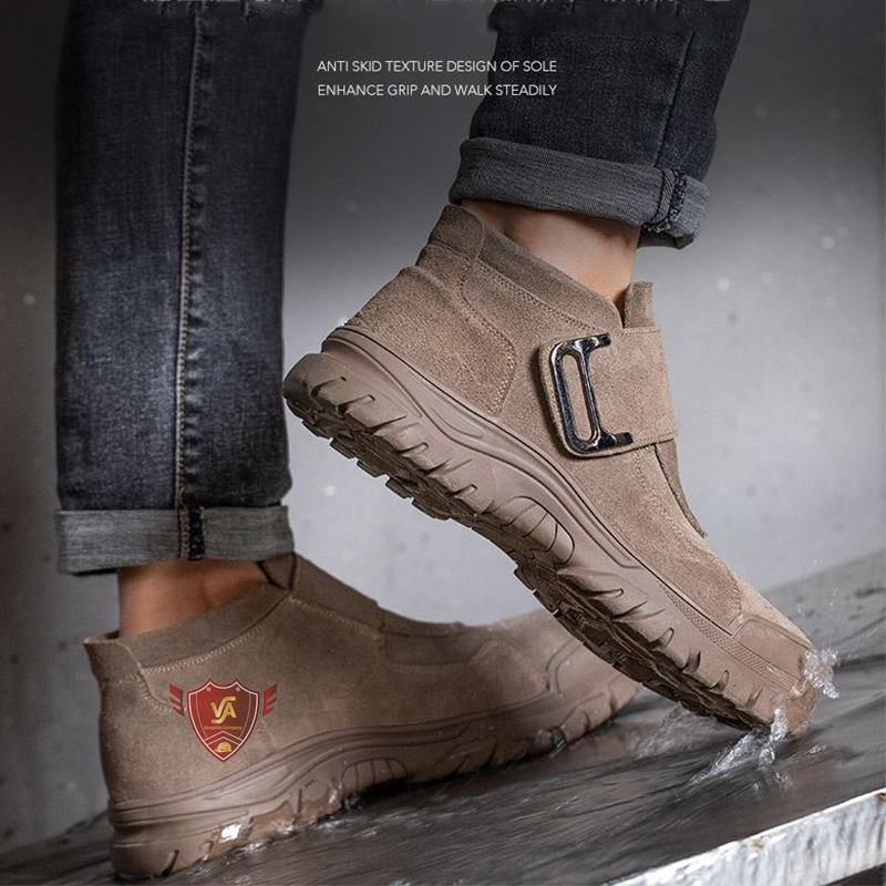 Giày thể thao chống đinh VA21 chất liệu da bò xịn màu nâu