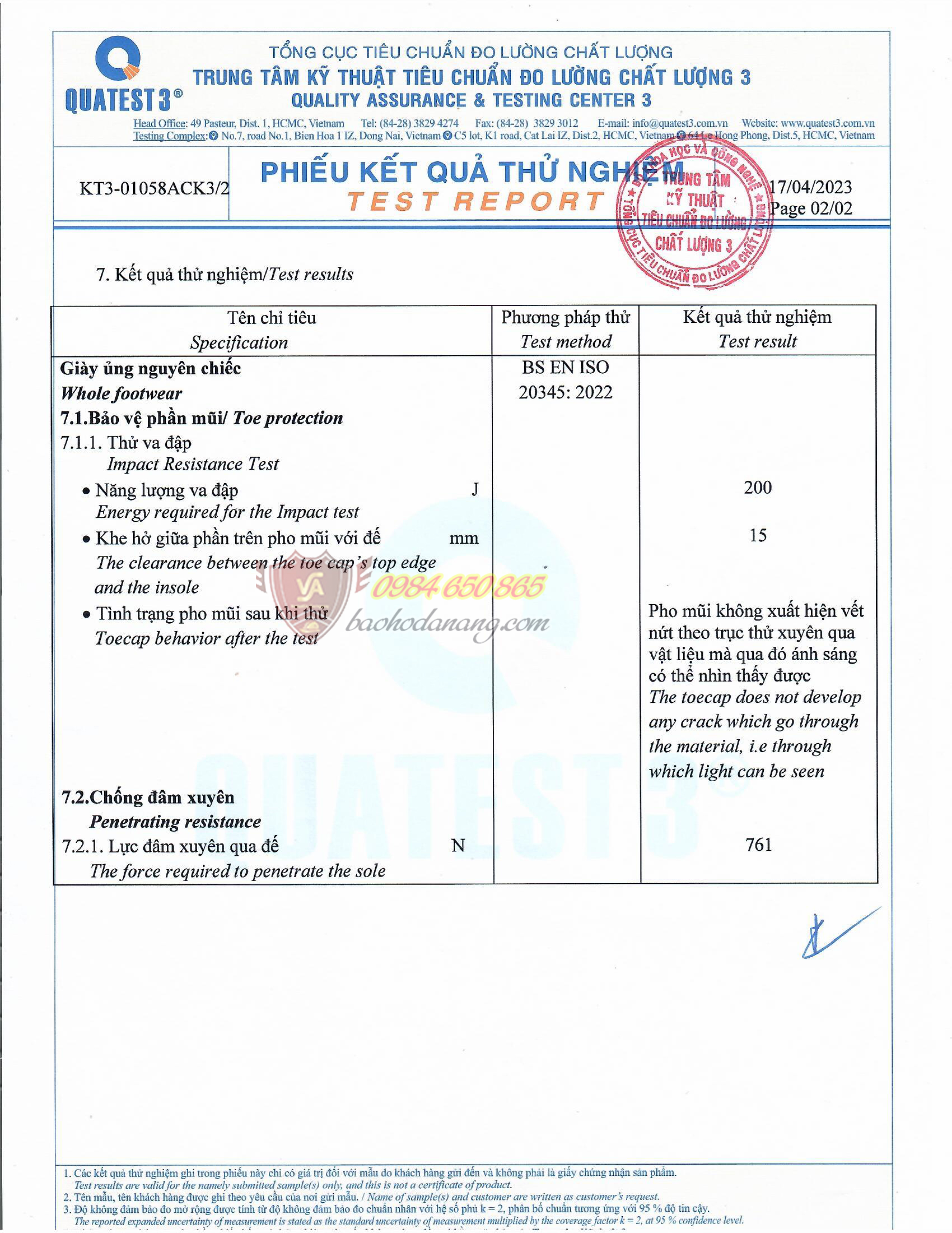 Test độ an toàn chống va đập & chống đinh của giày tại Trung Tâm Kỹ Thuật Tiêu Chuẩn Đo Lường Chất Lượng 3