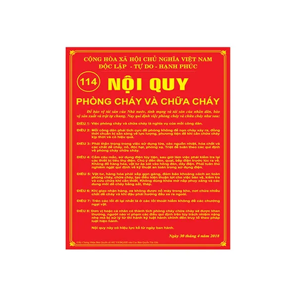 Bảng Nội quy + Tiêu lệnh + Cấm lửa + Cấm hút thuốc
