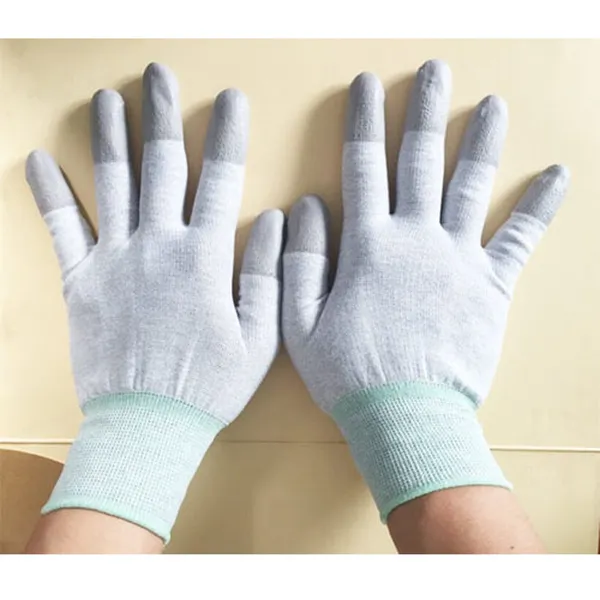 Găng tay sợi cacbon phủ PU ngón Xám chống tĩnh điện
