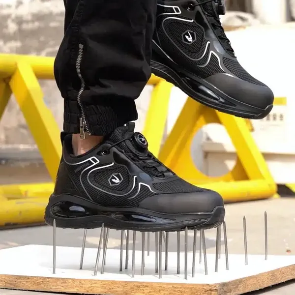 Giày Chống Đinh Thời Trang VA19 Đen - Xám Thiết Kế Khóa Vặn Cao Cấp