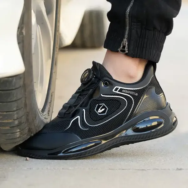 Giày Chống Đinh Thời Trang VA19 Đen - Xám Thiết Kế Khóa Vặn Cao Cấp