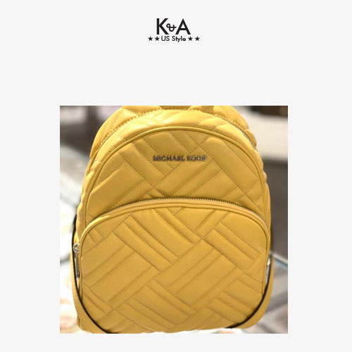 Balo Michael Kors hàng hiệu màu vàng Abbey Medium Leather Backpack, balo MK  hàng hiệu chính