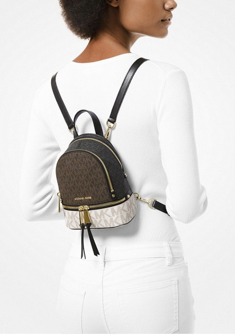 Preowned Michael Kors Rhea Medium Mk Signature Backpack In Brown Sales   ModeSens