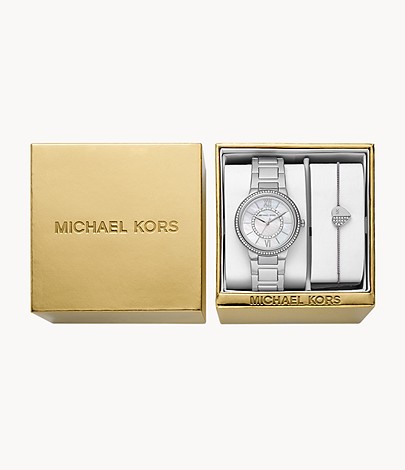 Đồng hồ Michael Kors MK1033 Stainless Steel Watch and Bracelet Gift Set