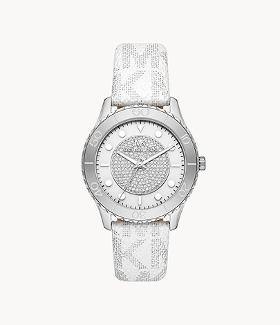 Đồng hồ Michael Kors MK6998 Runway Three-Hand White Metallic PVC Watch