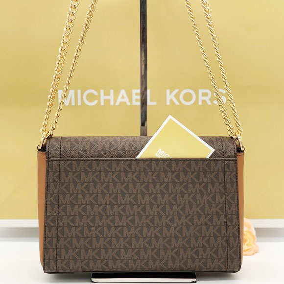 Giỏ xách đeo vai nữ Michael Kors hàng hiệu Kinsley Medium Flap Shoulder  Chain Brown Bag