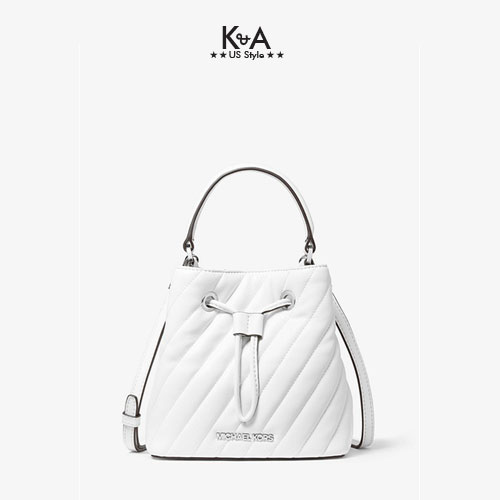 Giỏ xách Michael Kors hàng hiệu Suri Quilted Small Bucket White Leather