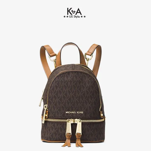 Balo nữ MK Michael Kors Rhea Mini Black Leather Backpack
