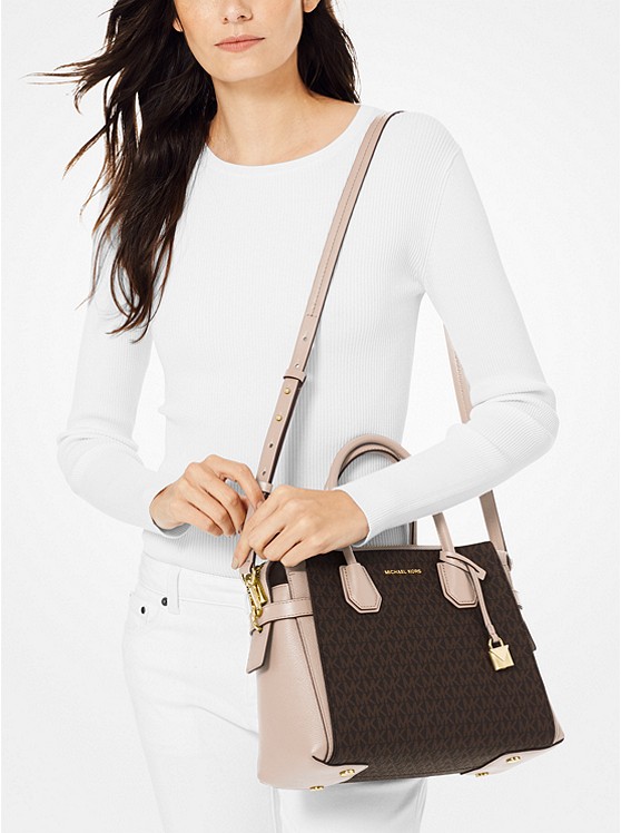 Túi xách Michael Kors hàng hiệu cao cấp Mercer Belted MD Satchel Leather  Brown Soft Pink