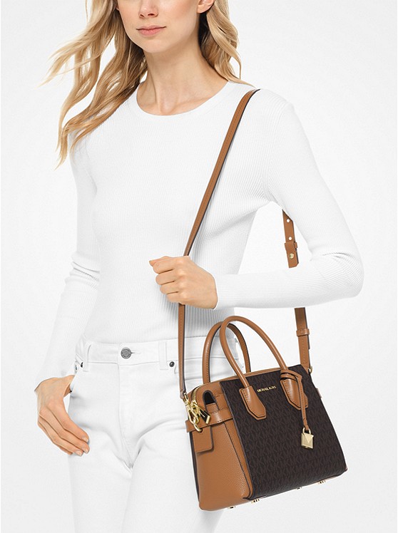 Túi xách Michael Kors hàng hiệu cao cấp Mercer Belted Small Satchel Leather  Brown Bag, túi