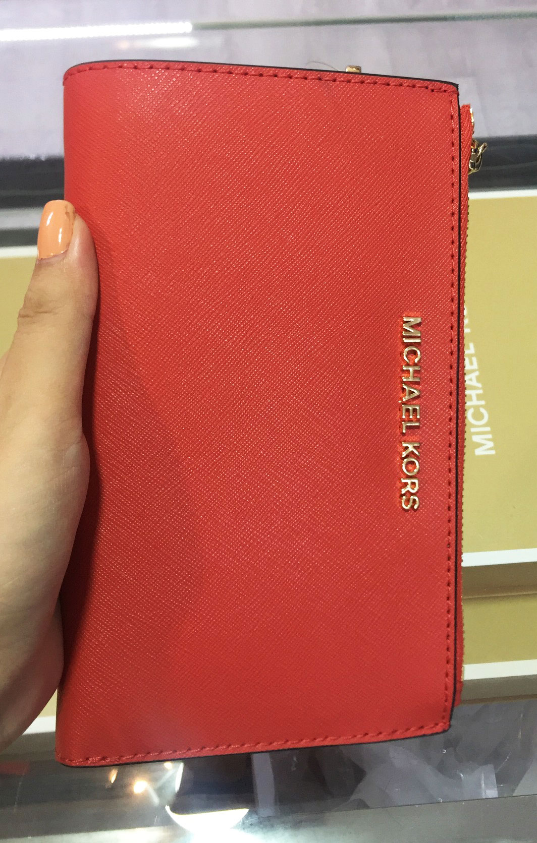 Ví cầm tay nữ Michael Kors màu cam đỏ Jet Set Travel Double Zips Large  Wallet