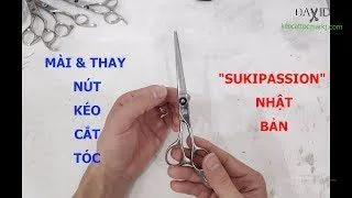 Technique for sharpening barber scissors and repair for button