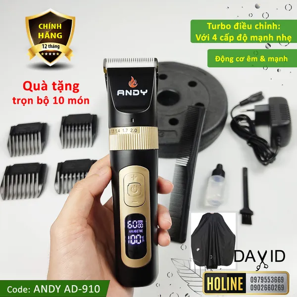 Tông đơ cắt tóc Andy AD-910 turbo với 4 cấp độ điều chỉnh