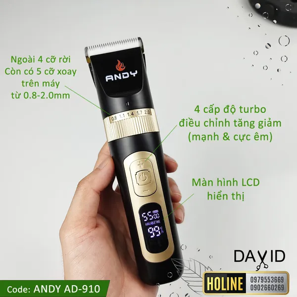 Tông đơ cắt tóc Andy AD-910 turbo với 4 cấp độ điều chỉnh