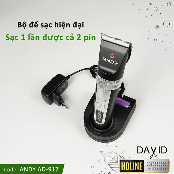 Tông đơ cắt tóc Andy AD-917 pin siêu lâu, turbo có 3 cấp độ