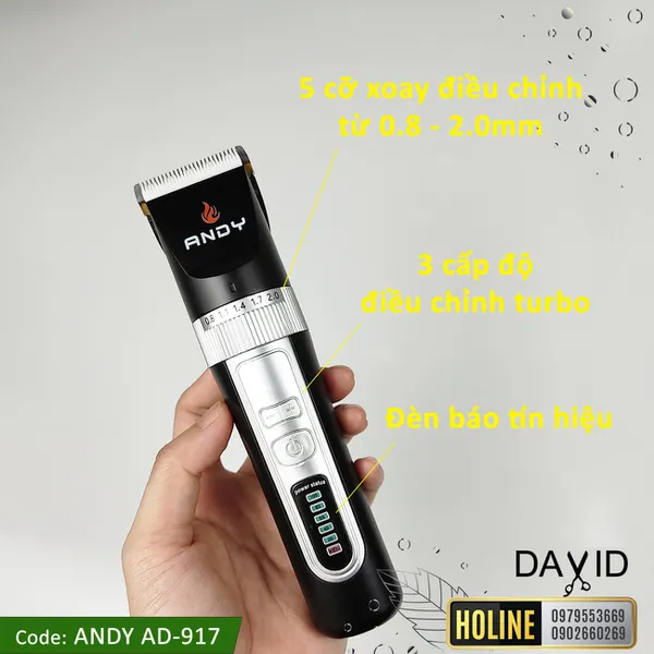 Tông đơ cắt tóc Andy AD-917 pin siêu lâu, turbo có 3 cấp độ