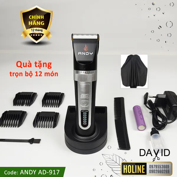 Tông đơ cắt tóc Andy AD-917 pin siêu lâu, turbo có 3 cấp độ